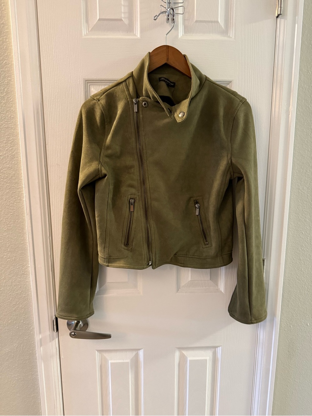 Shinestar Olive Green Jacket with Textured Collar